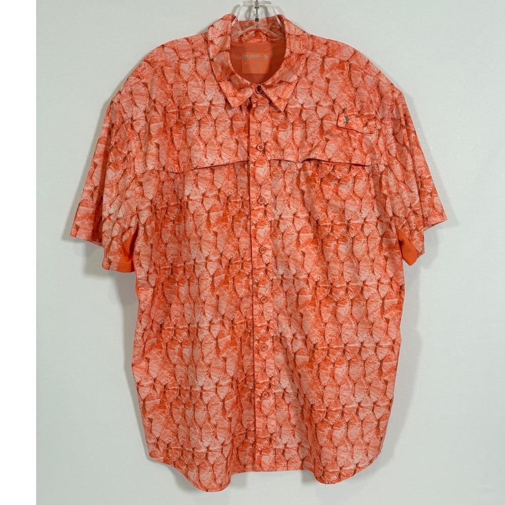 Reel Legends Mariner II Mens XL Orange Fish Scale Vented Fishing Shirt